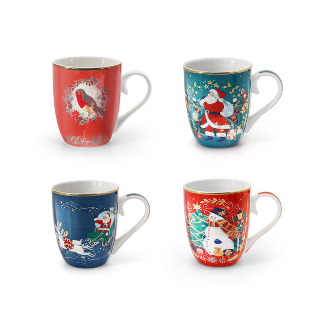 ⭐️WEEKLY DEAL HALF PRICE Tipperary Crystal Christmas Foiled Mugs - 4 Assorted in Luxury Gift Box🎁