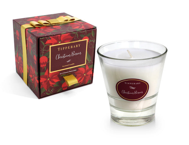 Tipperary Crystal Poinsettia Tumbler Candle - Christmas Berries