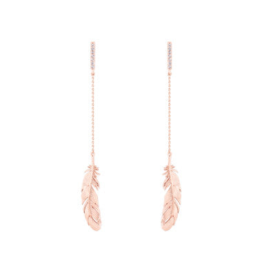 Tipperary Crystal Feather & Chain Long Earrings Rose Gold 158771