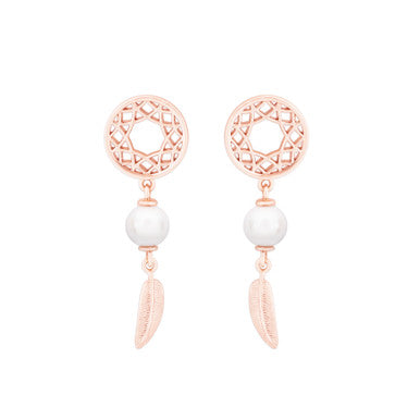 Tipperary Crystal Feather & Pearl Boho Earrings Rose Gold 158825