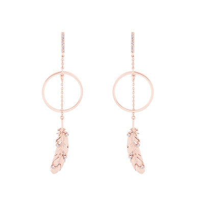 Tipperary Crystal Feather & Circle Long Earrings Rose Gold 158832