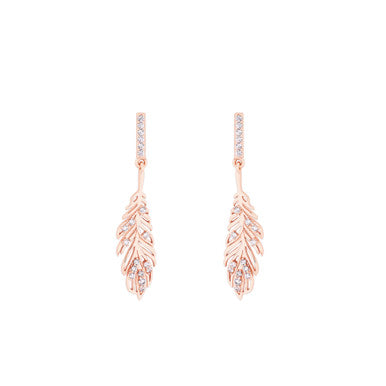 Tipperary Crystal Feather Rose Gold Drop Earrings Inset with Clear CZ 158917