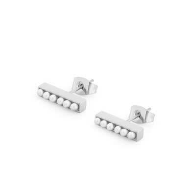 Tipperary Crystal T-Bar Stud Earrings Silver Set with Pearls 160408