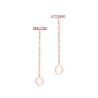 Tipperary Crystal T-Bar Earrings Rose Gold With Chain 160415