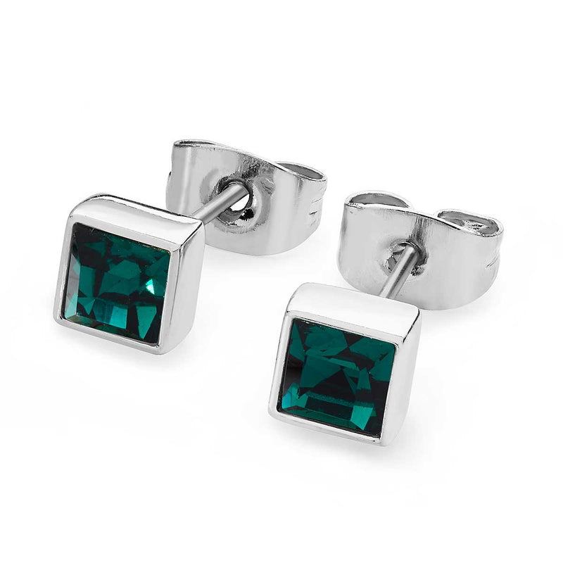 Tipperary Crystal Square Birthstone Earrings May Emerald