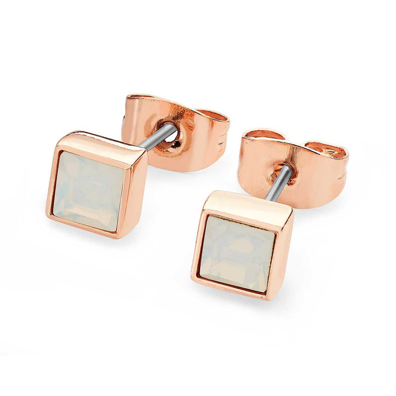 Tipperary Crystal Square Birthstone Earrings October Opal