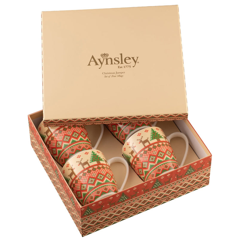 ⭐STAR BUY ⭐ Aynsley Christmas Jumper Mugs Set of 4 in Luxury Gift Box 🎁