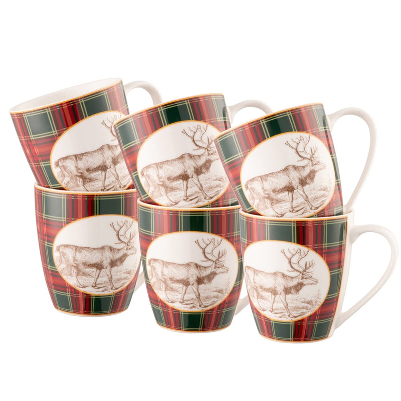 ⭐STAR BUY🦌Aynsley Tartan Reindeer Set of 6 Mugs