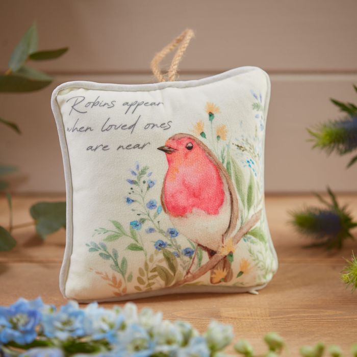 RL ROBIN FORGET ME NOT CUSHION HANGER WATERCOLOUR VELOUR FABRIC