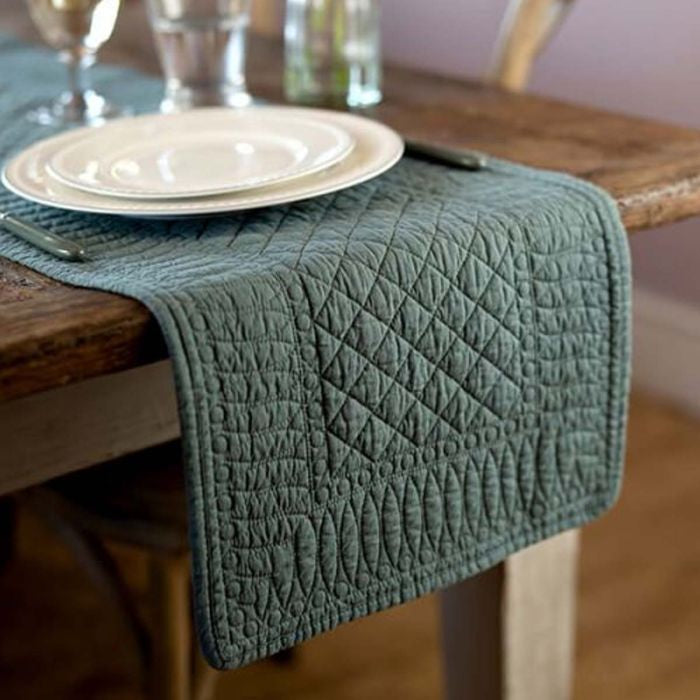 MARY BERRY SIGNATURE COTTON TABLE RUNNER SEA GREEN