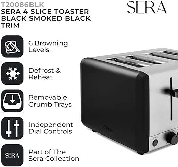 Tower Sera 4 Slice Toaster Black