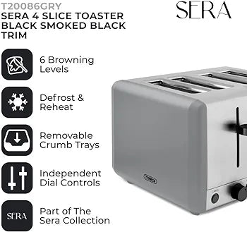 Tower Sera 4 Slice Toaster Grey