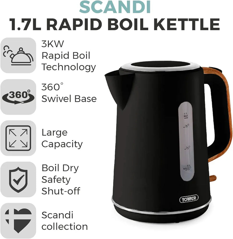 Tower Scandi 3kW 1.7L Kettle Black