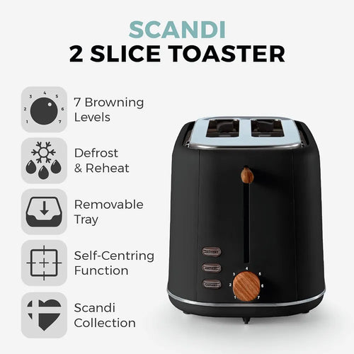 Tower Scandi 2 Slice Toaster Black