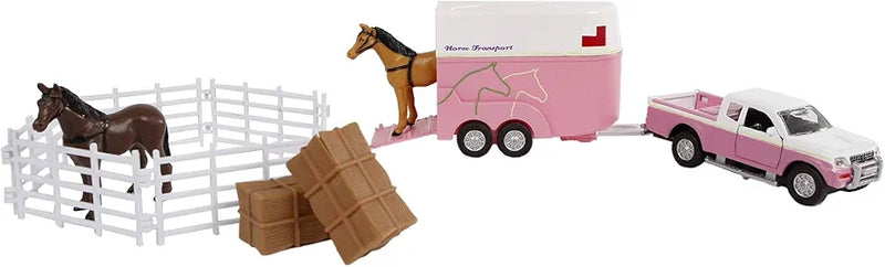 KIDS GLOBE DIE CAST MITSUBISHI W/HORSETRAILER & ACCESSORIES - PINK