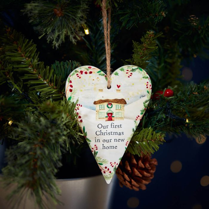 RL FIRST CHRISTMAS NEW HOME COTTAGE HEART HANGER WHITE CERAMIC