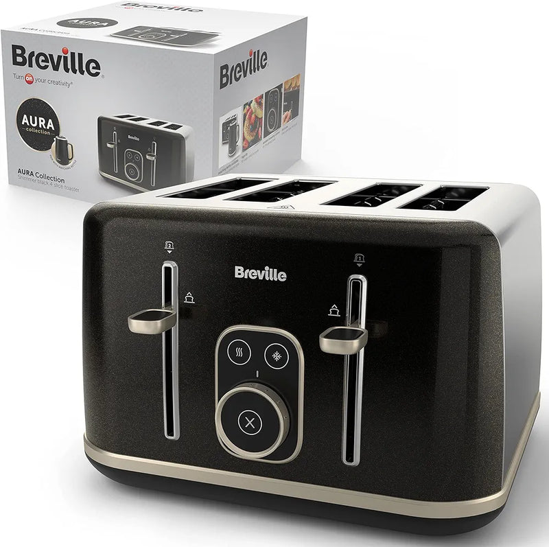 Breville Aura 4 Slice Toaster | Touch Control Panel | Extra High Lift | Variable Width Slots | Black Shimmer