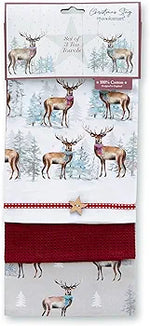 COOKSMART CHRISTMAS STAG - 3 PACK TEA TOWELS