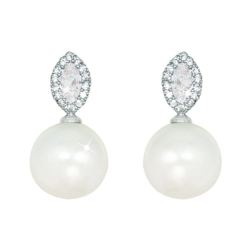 Tipperary Crystal Silver Pearl Earrings With Clear Stone 107168