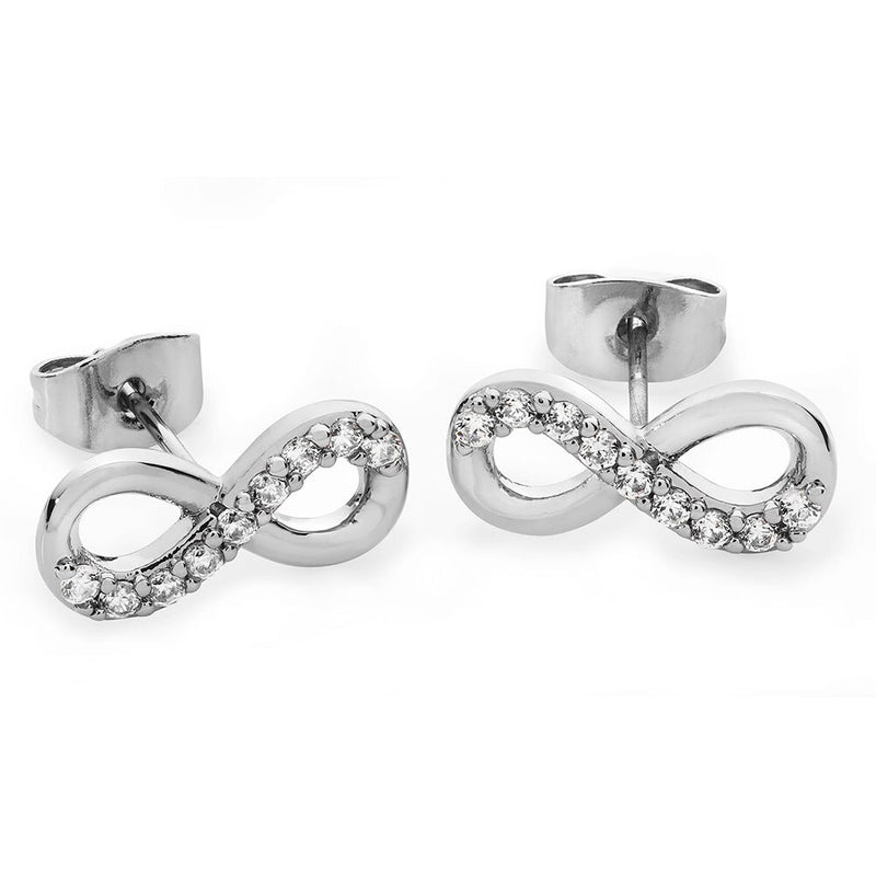 Tipperary Crystal Part Stone Set Infinity Stud Earrings Silver 109292