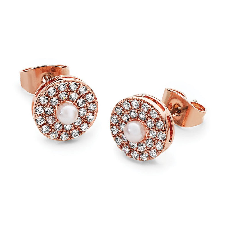 Tipperary Crystal Rose Gold Pave Circle With Pearl Centre Earrings 118034