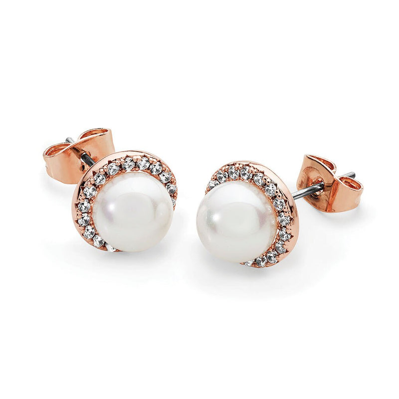 Tipperary Crystal Rose Gold Cz Circle With Pearl Earrings 118096