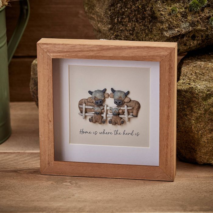 RL DOUGAL HIGHLAND COW HOME IS WHERE THE HERD IS WOOD FRAMED RESIN PEBBLE PICTURE