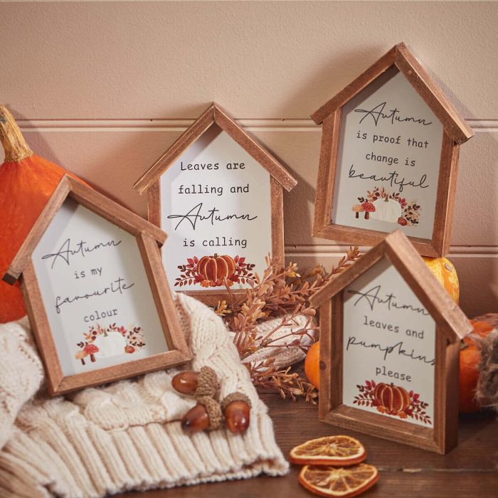 RL AUTUMN PUMPKIN HOUSE FRAMED BLOCK 4 ASSTD WOODEN WITH QUOTE