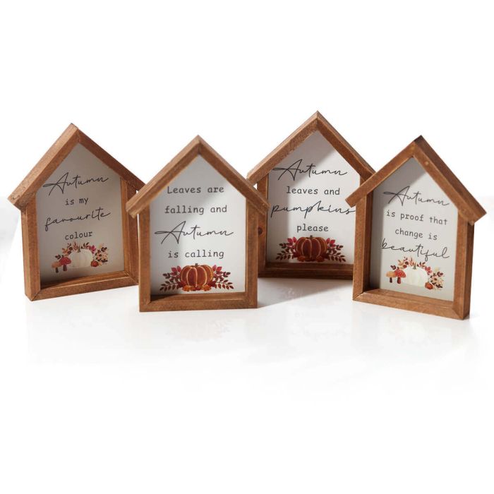 RL AUTUMN PUMPKIN HOUSE FRAMED BLOCK 4 ASSTD WOODEN WITH QUOTE