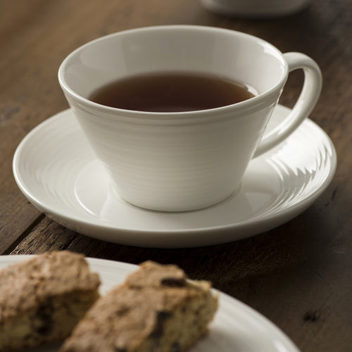 BELLEEK LIVING RIPPLE TEA CUP AND SAUCER SET