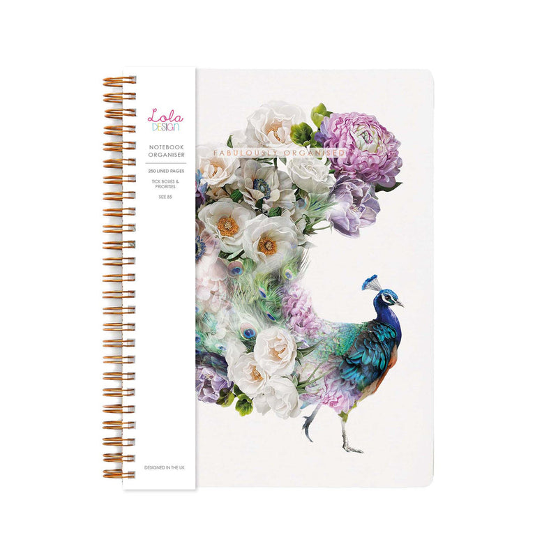 Lola Designs - PEACOCK WIROBOUND B5 ORGANISER/ NOTEBOOK BY LOLA DESIGN