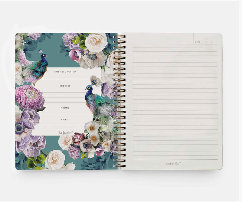 Lola Designs - PEACOCK WIROBOUND B5 ORGANISER/ NOTEBOOK BY LOLA DESIGN