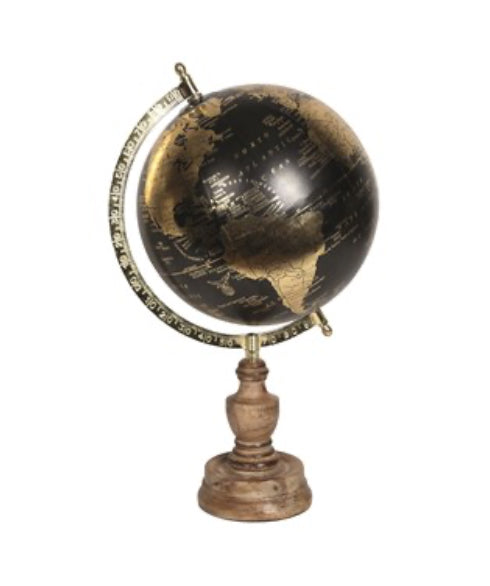 Straits Black Globe on Wooden Stand 37cm