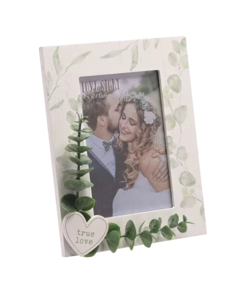 WID LOVE STORY 'TRUE LOVE' WHITE FRAME WITH LEAVES - 4" X 6"