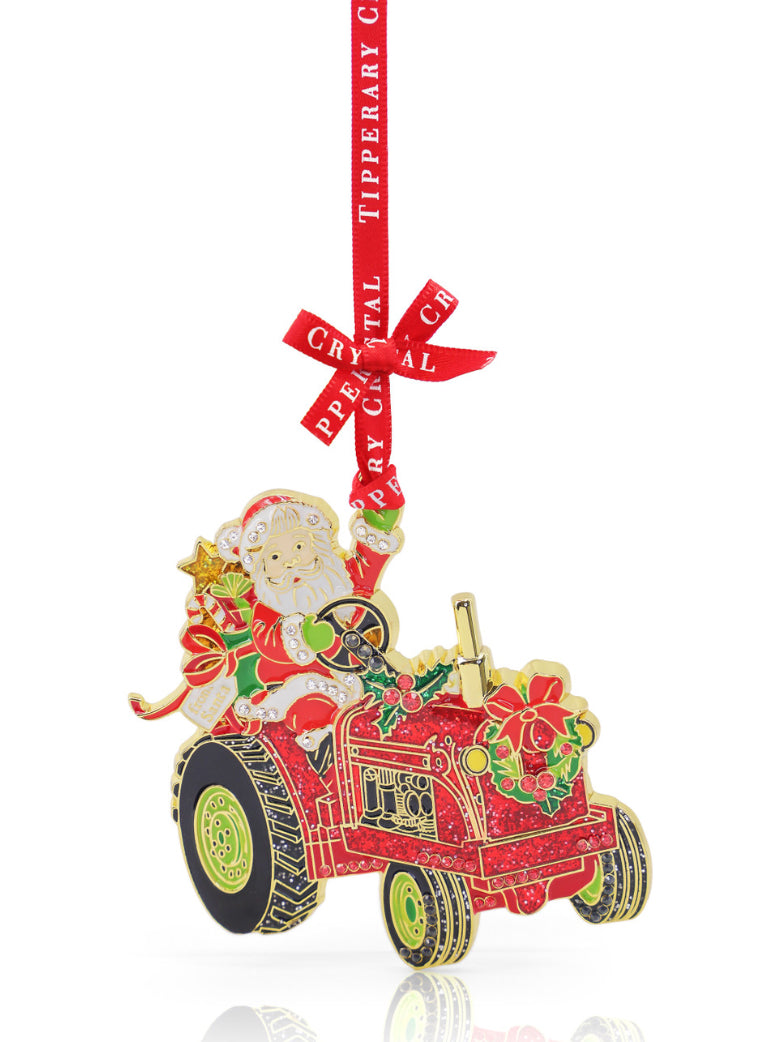 Tipperary Crystal SANTA TRACTOR SPARKLE DECORATION