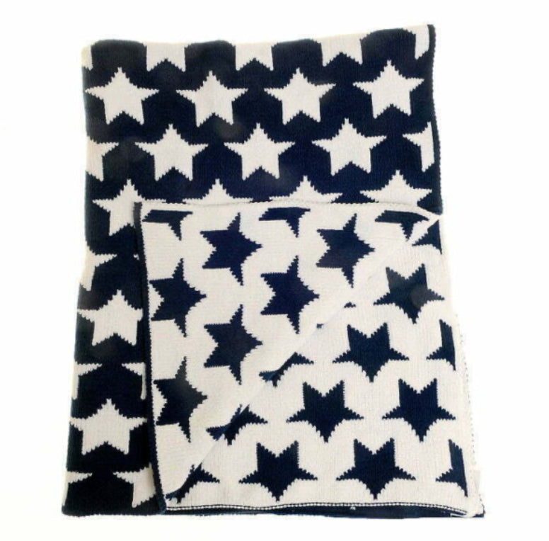 Ziggle Navy and White Stars Chenille Blanket