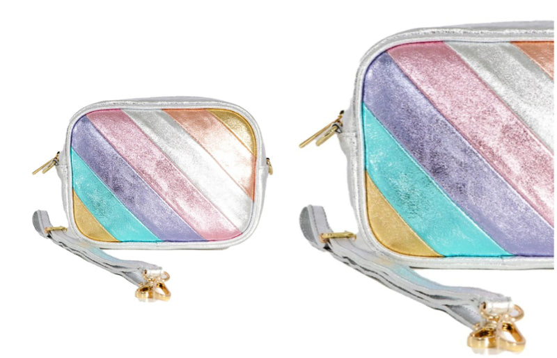 MSH Pastel Rainbow Striped Genuine Italian Leather Camera Bag