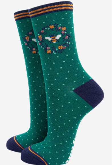 MSH Women's Bee and Floral Wreath Bamboo Socks