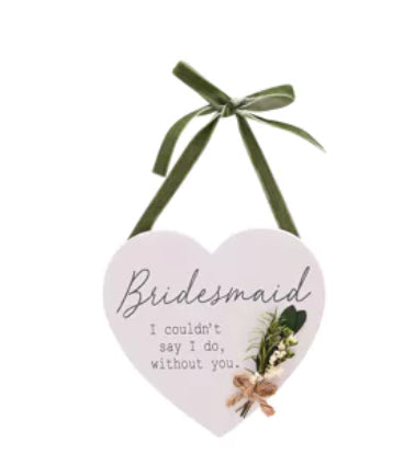 Wid Love Story Heart Plaque With Flowers Bridesmaid