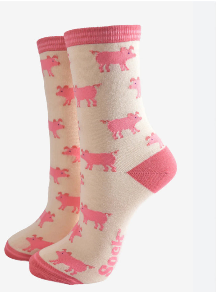 MSH Women’s Ankle Sock Cream Pink Pig Bamboo Sock