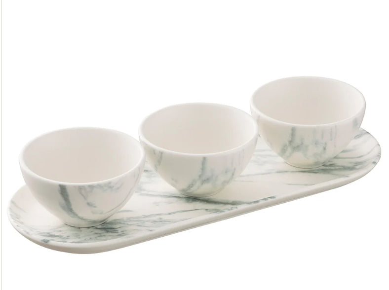 BELLEEK LIVING MARBLE THREE BOWL SERVING SET