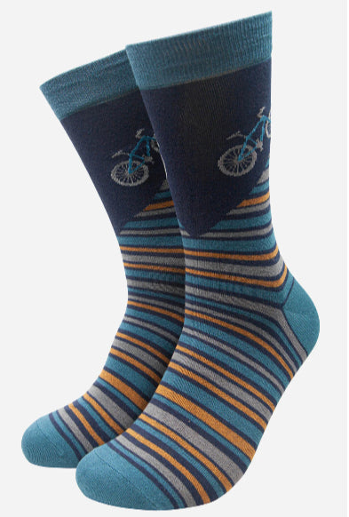 MSH Teal Men’s Mountain Bike and Stripe Print Bamboo Socks