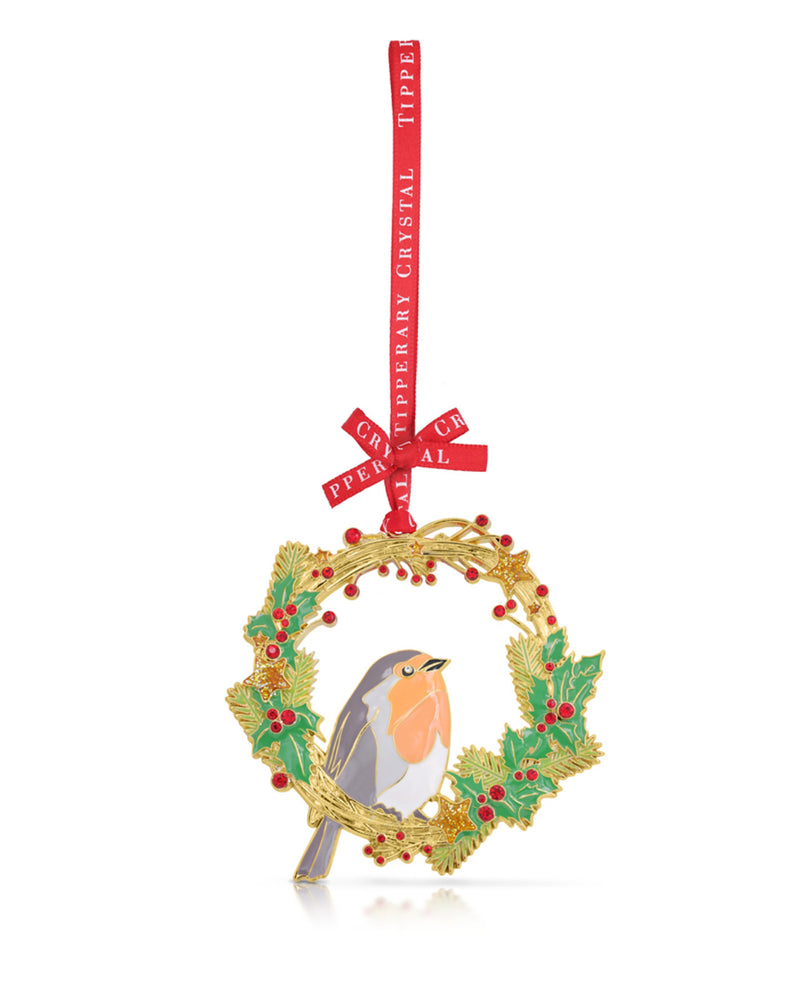 Tipperary Crystal Sparkle Robin & Wreath Christmas Decoration