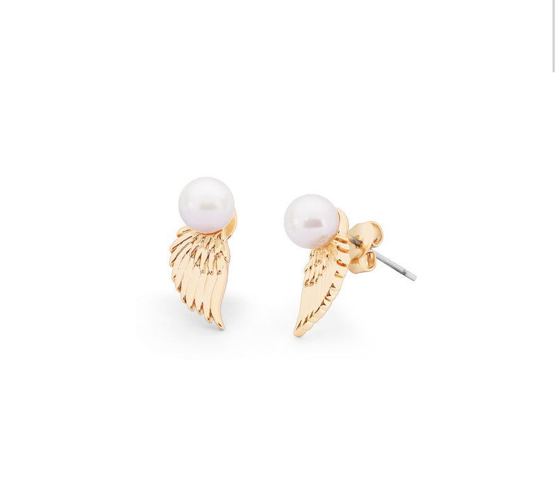 Tipperary Crystal Angel Wings Pearl Earrings Gold 167643