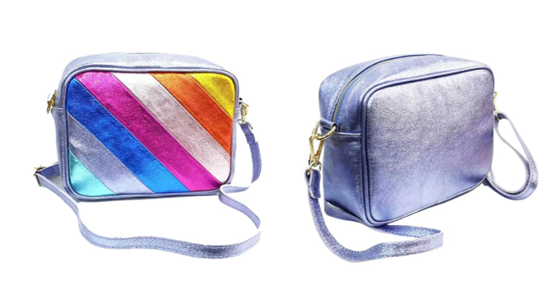 MSH Lilac and Rainbow Striped Genuine Italian Leather Camera Bag