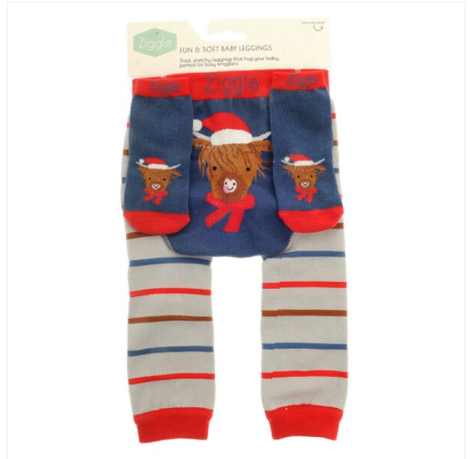 Ziggle Highland Cow Christmas Leggings And Socks 0-6months