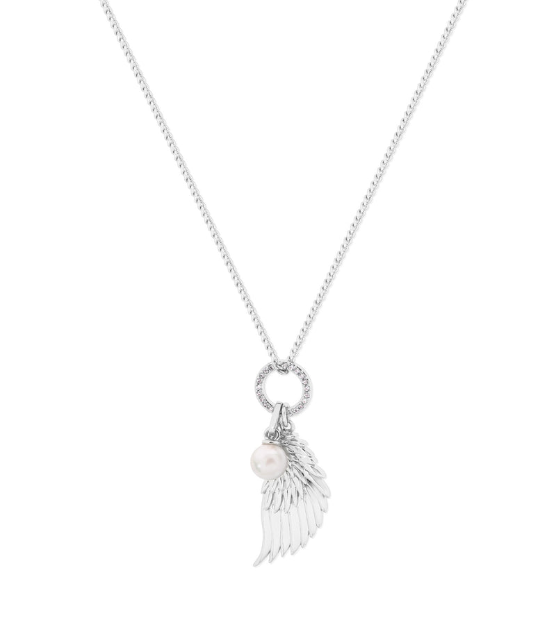 Tipperary Crystal Angel Wings Crystal & Pearl Pendant Silver 167773