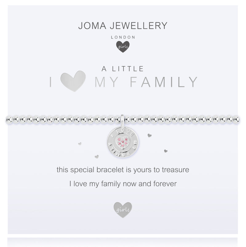 Joma Jewellery - CHILDRENS A LITTLE | I <3 MY FAMILY | Silver | Bracelet | 15.5cm stretch