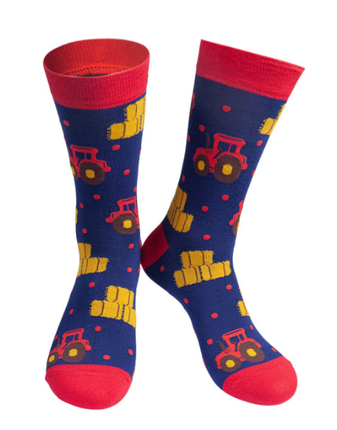 MSH Navy Blue Red Men’s Tractor Bamboo Socks