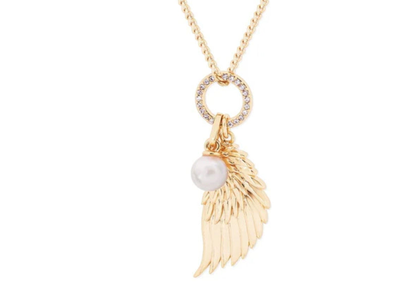 Tipperary Crystal Angel Wings Crystal & Pearl Pendant Gold 167780